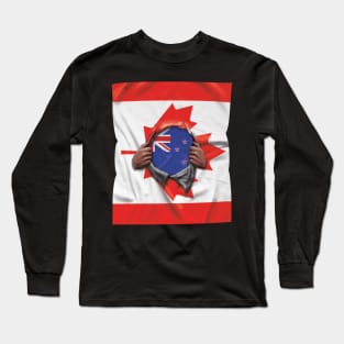 New Zealand Flag Canadian Flag Ripped - Gift for New Zealander From New Zealand Long Sleeve T-Shirt